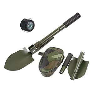 Military Small Folding Camping Shovel, Mini Compact Pickaxe with Carrying Pouch for Gardening, Off Road, Hunting, Car Emergency, Remove Ice (Military Green)