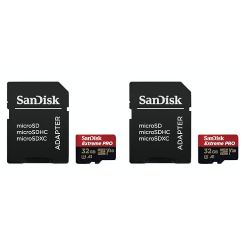 SanDisk Extreme PRO microSDHC UHS-I Speicherkarte 32 GB + Adapter & RescuePRO Deluxe (Für Smartphones, Actionkameras oder Drohnen, A1, Class 10, V30, U3, 100 MB/s Übertragung) (Packung mit 2)