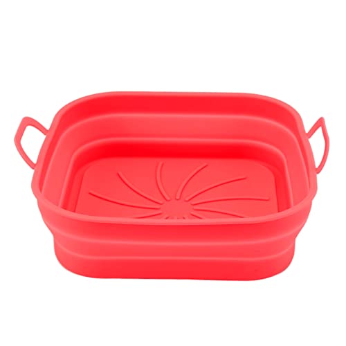 Aramox Revestimientos para Freidora Cesta de Silicona para Freidora, Accesorio para de Aire Plegable Cuadrado de 20,5 Cm, Diseño de Ranura 3D Antiadherente, Apto para Lavavajillas para Horno, (rojo)