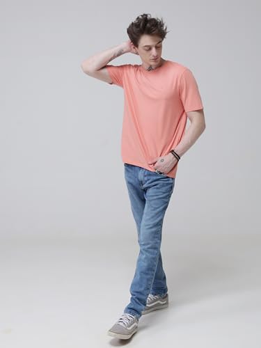 Image of TURMS Men's Casual Solid Round Neck T-Shirt, Odor Control, Stretchable & Breathable, Cotton Rich Fabric, Half Sleeve