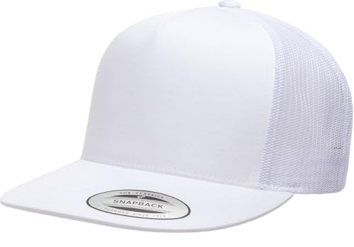 Flexfit Adjustable Snapback Classic Trucker Hat Flat Cap XL-XXL Structured Crown Fit (White)