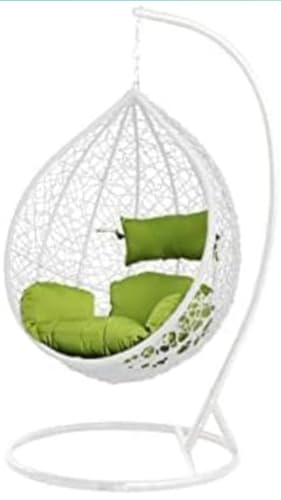 Image of Single Seater Swing Chair with Stand and Cushion Hammock Swing for Adult Outdoor Indoor Garden Living Room Balcony Hanging Chair (White Green)