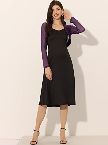 Image of Allegra K Women's Satin Shrug Wedding Open Front Mesh Evening Formal Bolero