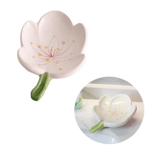 Flor Jabonera Baño Creativo, Cerámica Linda, No Estancable Escurrible (Tulipán, Blanco)