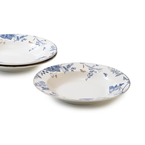 KAITOER Soup and Pasta Bowls Set of 4,Ceramic Soup Bowls Dinner Bowls Plates Porcelain 9 inches Wide Rim Bowls Set Floral Dinnerware Set Pasta Plates Ideal Serving for Soup, Dessert - Thumbnail 7