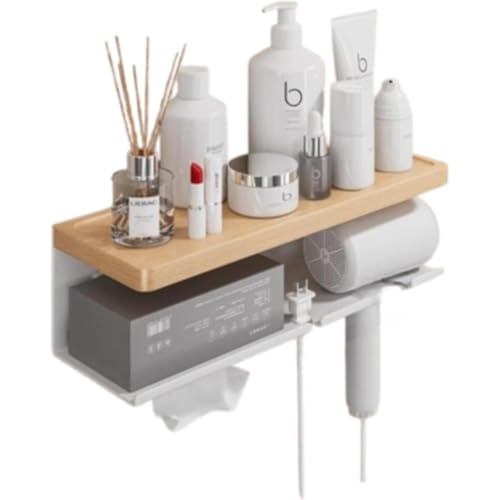 ITMEATドライヤースタンド木製ドライヤーホルダースタンドドライヤー収納スタンドドライヤー収納ボックスドライヤー収納壁フックかご壁掛け大容量耐熱ドライヤー収納ケース (右,ブラック)