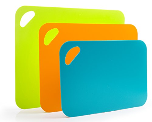 Flexible Cutting Board Mat Set, Extra Thick Plastic with Non-Slip Textured Grip for Chopping, 3 Convenient Sizes by DeVeau Essentials