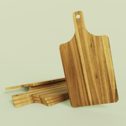 Set de 5 tablas de cortar de madera Acacia con mango miniatura 1