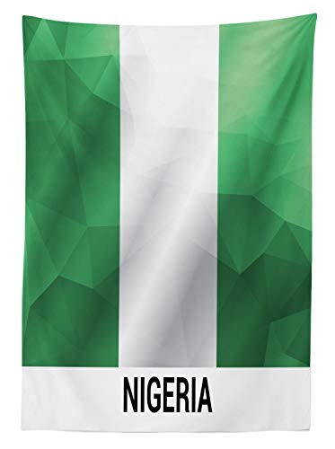 Lunarable Nigerian Tablecloth, Contemporary Low Poly Flag With Country Name, Rectangular Table Cover For Dining Room Kitchen Decor, 60" X 84", Jade Green #TOP1