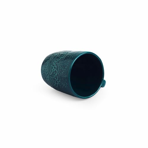 Image of ExclusiveLane 'Teal Forest' Ceramic Coffee Mugs Set of 4 (Set of 4, Each Mug : 180 ml, Microwave & Dishwasher Safe, Hand-Glazed) | Ceramic Mugs for Coffee Cup Tea Mug & Cup Mugs for Milk