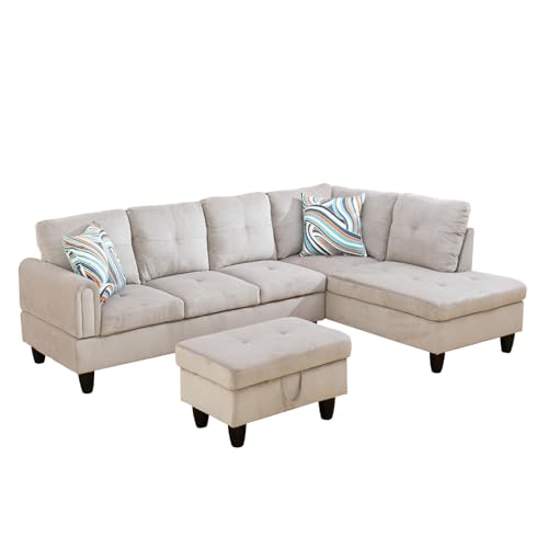 Morhome Faux Leather Sofa Couch, L Shaped Furniture Sets for Living Room, Reversible Sectional Sofá with Storage Ottoman for Small Apartment, F-Brown with Left Chaise