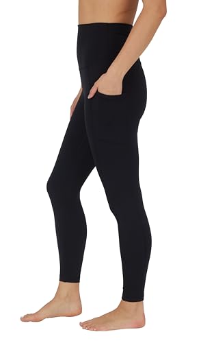 Yogalicious High Waist Ultra Soft 7/8 Ankle Length Leggings with Pockets for Women - Absolute Black Lux - XL