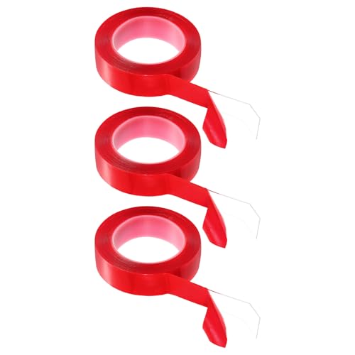 QUARKZMAN 3pz Nastro Nano Doppio Lato 500cm x 3cm x 1mm Nastro di Montaggio Trasparente Rimovibile Multiuso Lavabile Impermeabile Strisce Adesive per Appendere Quadri con Rivestimento Rosso