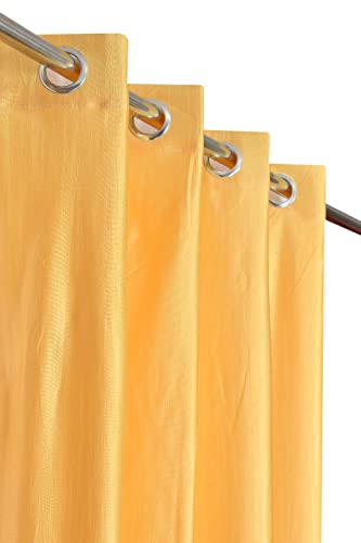 Image of DEVSANG Polyester Curtains Set of 3 (2 Print and 1 Texture) 9ft, Brown and Yellow