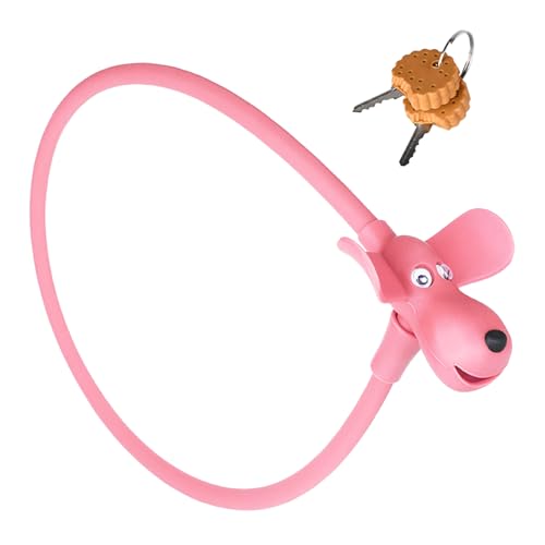 1 candado creativo para bicicleta para perros, candado para bicicleta infantil, alambre de acero grueso, protección de silicona, incluye dos llaves, adecuado para candados de bicicleta, etc. (rosa)