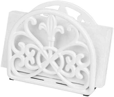 Home Basics Cast Iron Paper Napkin Holder/Freestanding Tissue Dispenser For Kitchen Countertops, Dining Table, Picnic Table, Indoor & Outdoor Use, Durable Storage and Organization Option (White) image 3