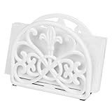 Home Basics Cast Iron Paper Napkin Holder/Freestanding Tissue Dispenser For Kitchen Countertops, Dining Table, Picnic Table, Indoor & Outdoor Use, Durable Storage and Organization Option (White)