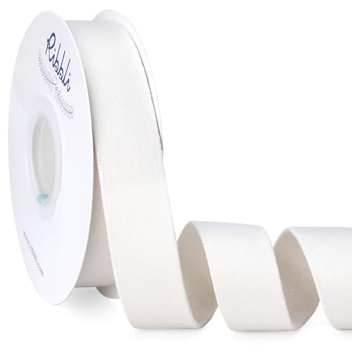 Ribbli Cream White Velvet Ribbon Double Faced 1 Inch 10-Yard Spool White Ribbon Use for Christmas Tree Ornaments Gift Wrapping Wreath Decoration Wedding Boutonnieres