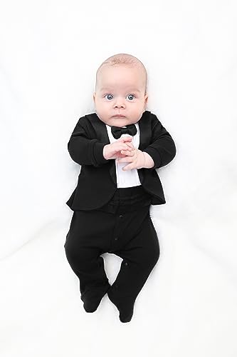 Lilax Baby Boy Gentleman Tuxedo Footie Christmas Holiday Outfit With Bow Tie (6 Months, Black) #TOP6