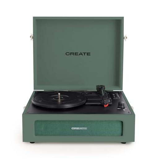 CREATE/Record Player Retro/Tocadiscos Retro Verde Sage/Diseño Vintage, Bluetooth, USB, SD, MicroSD,Mp3, Sonido estéreo, 3 velocidades de reproducción, para Todo Tipo de vinilos