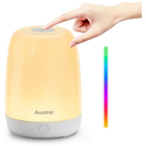 Auxmir Bedside Table Lamp, LED Touch Night Lamp, USB Rechargeable, 3 Dimmable Warm Lights, 5 Colours & Gradient Colors, Portable Night Light for Bedroom, Living Room, Camping, Kids, Baby Cover