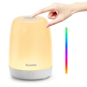 Auxmir Lampada da Comodino, Luce Notturna a LED Bianco Calda, Abat Jour da Comodino Colorata con 3 Modi di Illuminazione Batteria Ricaricabile Portabile Ideale per Camera da Letto, Soggiorno