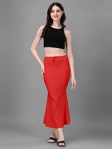 Image of Women's Saree Shapewear Petticoat, Cotton Blend Stretchable Mermaid Skirt, High Waist Tummy Control, Smooth Curve Fit with Adjustable Drawstring