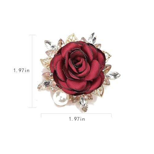 Image of Rose Flower Brooch for Women Large Flower Brooch Elegant Pearl Brooches Handmade Crystal Pearl Pins Fabric Floral Lapel Pin Christmas Valentine's Day Dress Suit Accessories