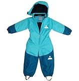 Farbenfroher Kinder Schneeanzug in aqua blau für Jungen, Mädchen und Kleinkinder. Reflektierenden Icons (Triangeln) von Maylynn vorne und hinten am Schneeanzug sind ein wunderbarer Hingucker und geben Ihrem Kind Sicherheit bei Dunkelheit.