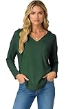 Sudaderas con Capucha para Mujer Ropa Cuello V Camisetas Deportiva Manga Larga Sweatshirt Chaqueta Casual Básico Otoño Holgada y Cómoda Verde Oscuro M