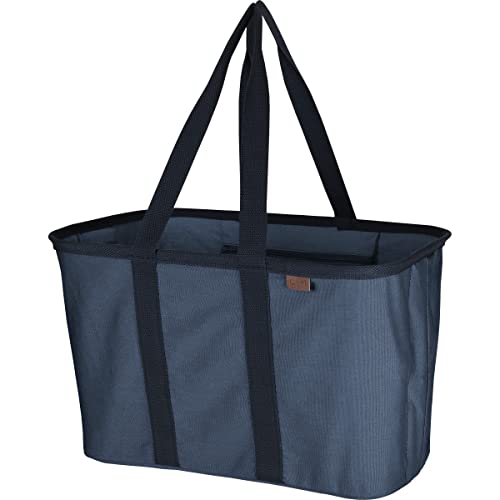 Image of CleverMade Collapsible LUXE Tote - Blue Skies 1 Pack 30L / 8Gal - Reusable Utility Grocery Shopping Storage Bag Organizer w/ Handles Reinforced Bottom