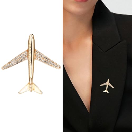 Image of Airplane Brooch Pin for Women Men Crystal Aircraft Lapel Pin Plane Safty Pin for Clothing Hat Bag Badges