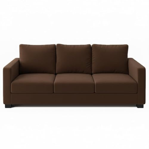 Image of FURNY Haster 5 Seater Fabric 3+1+1 Sofa Set (Dark Brown) Premium Velvet | Durable & Comfortable Ideal for Living Room