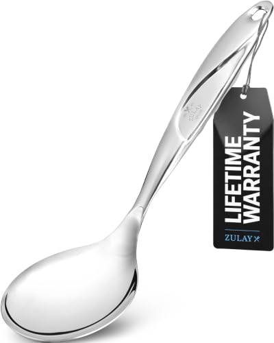 Image of Zulay Kitchen Stainless Steel Serving Spoon - 11.5 inch Large Cooking & Serving Spoon with Ergonomic Handle - Durable, Rust-Resistant & Dishwasher Safe Kitchen Utensil for Cooking and Buffets | 11.5 inch Large Cooking & Serving Spoon with Ergonomic Handle - Durable, Rust-Resistant & Dishwasher Safe Kitchen Utensil