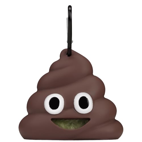 Image of Emoji Dog Poop Bag, Cute Dog Poop Bag Holder, with mountaineering clip, suitable for travel, walking, park and outdoor dog walking Bin bag dispenser (1 pcs), Brown