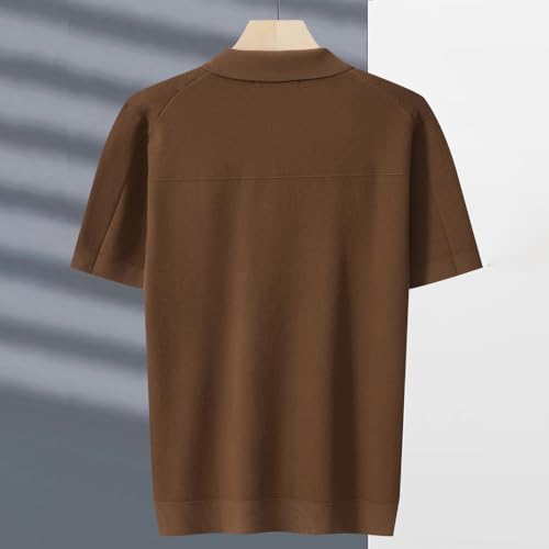 Men's Soft Viscose Blend Short-Sleeve Polo Sweater Lightweight Knit Top for Fall & Winter Classic Black Brown Beige (US, Alpha, Large, Regular, Regular, Brown)2
