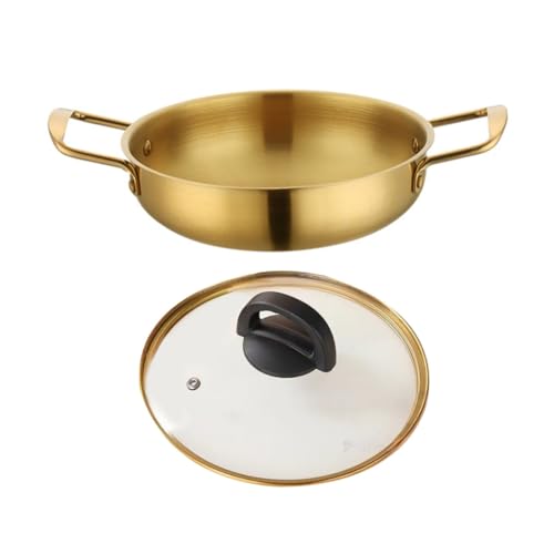 Yardwe Stainless Steel Soup Pot with Lid Korean Style Ramen Noodle Pot Double Handles for Safe Cooking Versatile for Noodles Soups Stews for Induction Cookers