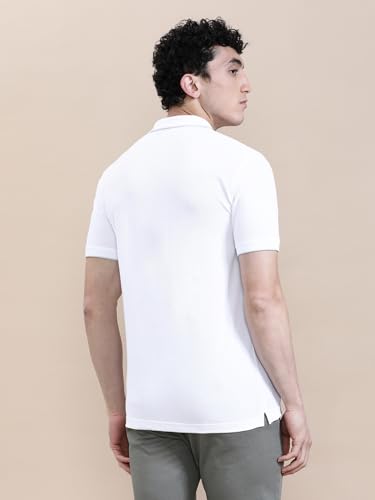 Image of CROCODILE Men Solid Polo T-Shirt | 100% Cotton | Short Sleeve | Slim Fit | Button Placket White