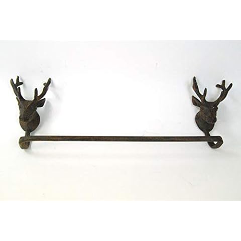 Vintage Belle Towel Rail Holder Stag Deer with Antlers Bronze Brown Cast Iron Wall Mount Bathroom Rail Cover