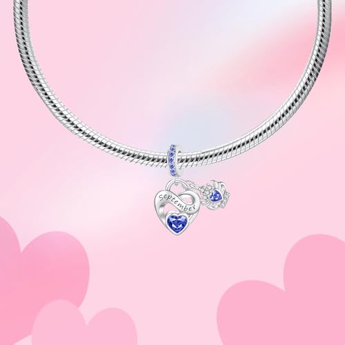 Image of Birthstone Charm 925 Sterling Silver Charms fits Bracelets and Necklace Pendant Bead Happy Birthday Charms Jewelry Present for Women Family Friends