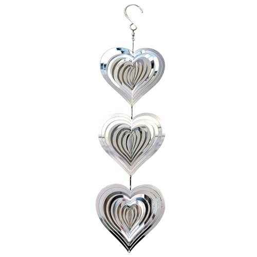Metal Spiral Heart Wind Spinner Indoor Outdoor, Hanging Stainless Steel Wind Spinner, 360 Degrees Spiral Wind Chime for Garden, Bedroom, Yard, Window, Corridor (Heart)