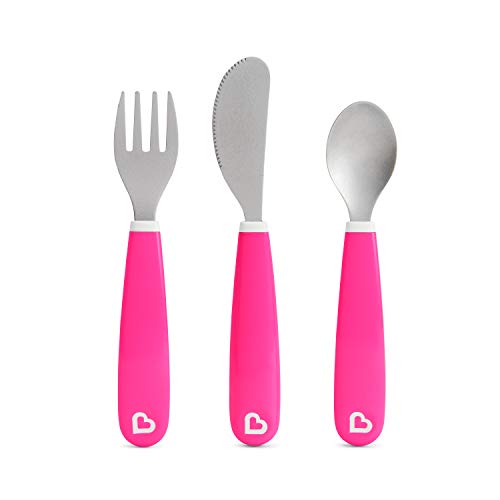 Munchkin Raise Toddler Fork, Knife & Spoon Set, Pink