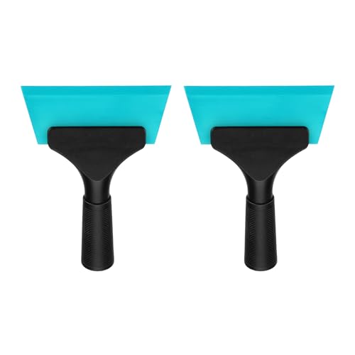 Image of uxcell 2Pcs 5 Inch Shower Squeegee for Glass Doors, All-Purpose Bath Squeegee with Handle for Bathroom Window Mirror Car Glass, Light Blue