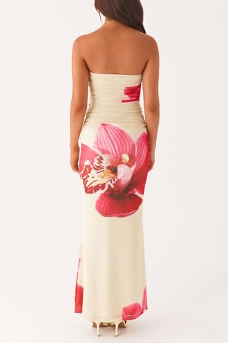 Image of Cut Out Maxi Tube Dresses for Women Sexy Y2k Strapless Backless Bodycon Long Dress Summer Sleeveless Hollow Sundress