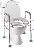 Aptliton 3-in-1 Raised Toilet Seat with Arms, Heavy Duty Toilet Surround Frame & Bedside Commode Chair, Height Adjustable, Soft Padded Seat, 350lbs Toilet Aid for Elderly & Disabled