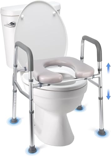 Aptliton 3-in-1 Raised Toilet Seat with Arms, Heavy Duty Toilet Surround Frame & Bedside Commode Chair, Height Adjustable, Soft Padded Seat, 350lbs Toilet Aid for Elderly & Disabled