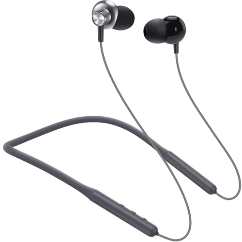 AzukiLife Bluetooth Neckband Headphones, Lightweight Wireless Earphones with Mic, Noise Cancelling & Sweatproof, 10H+ Battery Life, Comfortable Earbuds for Running, Workout, School - Grey