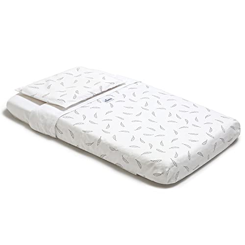 Cot Bedding Set (3 Pcs) - Crib Sheets 83 x 50 cm + Quilt Cover + Pillowcase - Cot Bed Sheets Compatible with Chicco Next To Me, Babylo Cozi Sleeper, Tutti Bambini Cozee Bedside Crib (Feathers) Niimo