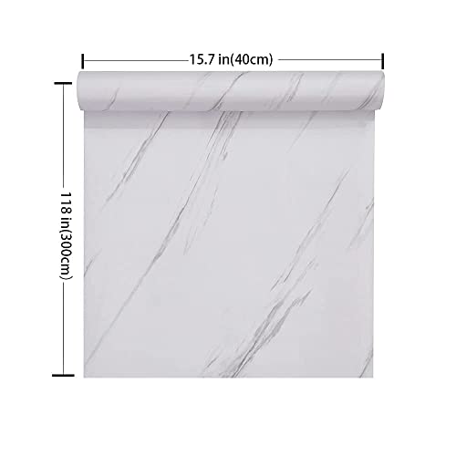 Glossy Marble Paper Granite Gray/White Wallpaper Peel and Stick Wallpaper Self Adhesive Removable Wallpapers 15.8″ ×118″ Waterproof Countertop Paper for Cabinet Countertop Furniture Kitchen Viny Film