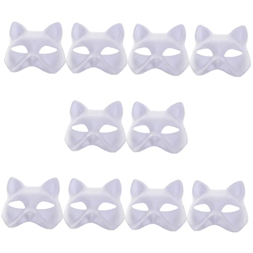 Totority 12pcs Blank Animal Masks for Hand Painting Pulp Half Cat Mask for Parties Halloween Cosplay Creative Crafts